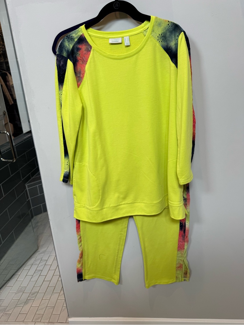 LOGO by Lori Goldstein Neon Yellow Track Top & Joggers with Multicolor Accents